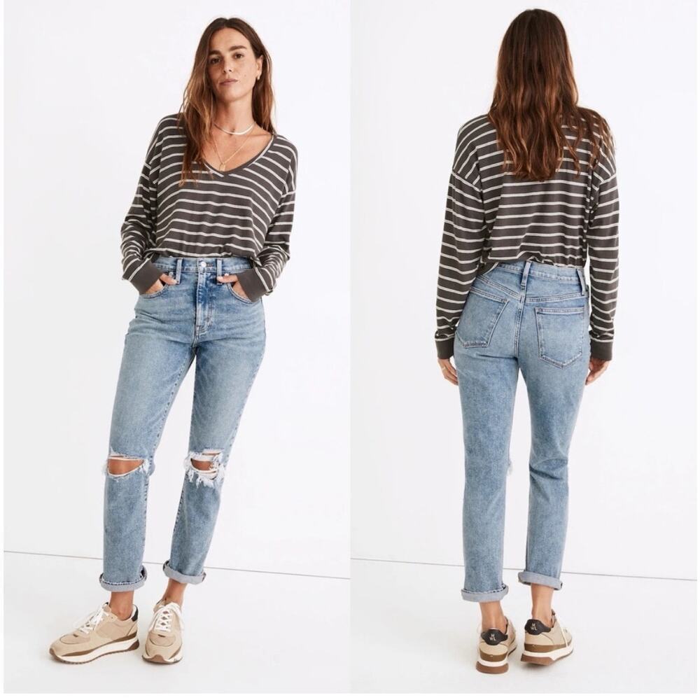 Madewell Light Blue Straight Leg Jeans with Distressed Knees